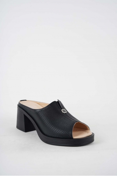 Hakiki Deri Siyah Kadın Topuklu Terlik 251189606