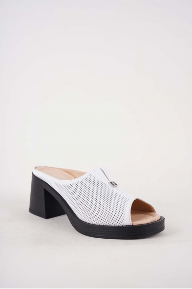 Hakiki Deri Beyaz Kadın Topuklu Terlik 251189606