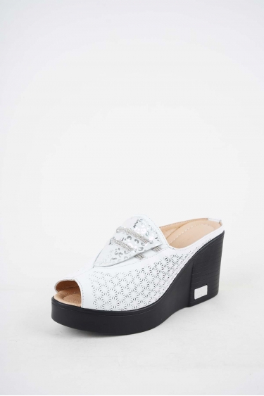 Hakiki Deri Beyaz-Beyaz Baskılı Kadın Dolgu Topuklu Terlik 251189608