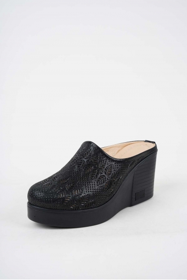 Hakiki Deri Siyah Saten Kadın Dolgu Topuklu Sabo 251189703