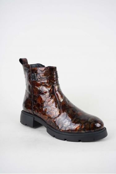 Hakiki Deri Kahve Mermer Rugan Kadın Casual Bot 252189201