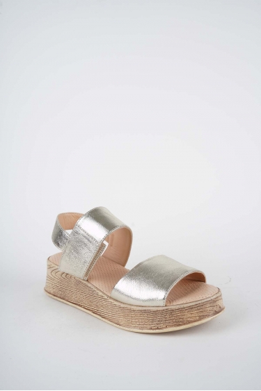 Hakiki Deri Altın Kadın Dolgu Topuk Sandalet 261189501