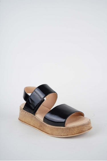 Hakiki Deri Siyah Rugan Kadın Dolgu Topuk Sandalet 261189501