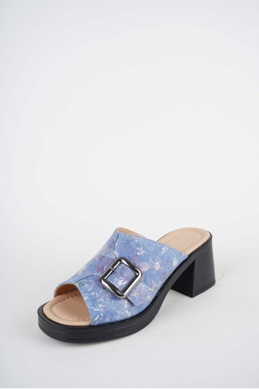 Hakiki Deri Kot Baskılı Kadın Topuklu Terlik 261189604