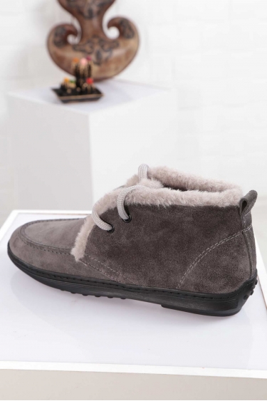 Hakiki Deri Gri Süet Kadın Kısa Bot 212209201