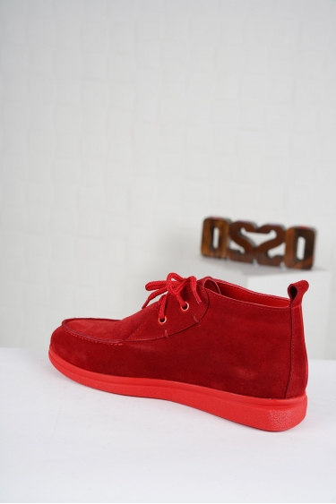 Hakiki Deri Kırmızı Süet Kadın Kısa Bot 212209204