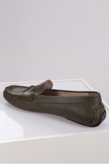 Hakiki Deri Koyu Yeşil Kadın Makosen Ayakkabı 221209107