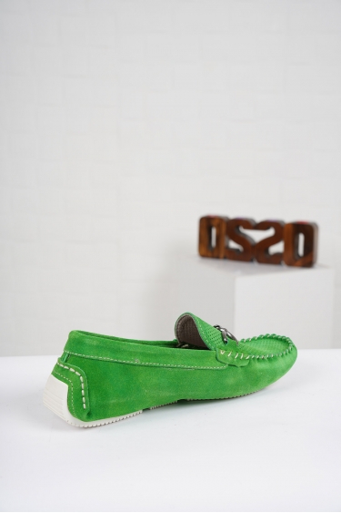 Hakiki Deri Çim Yeşil Kadın Makosen Ayakkabı 221209114