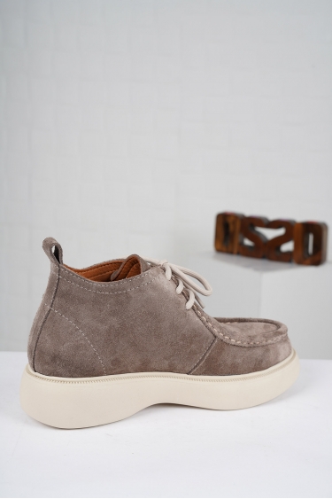 Hakiki Deri Koyu Bej Süet Kadın Kısa Bot 222209202