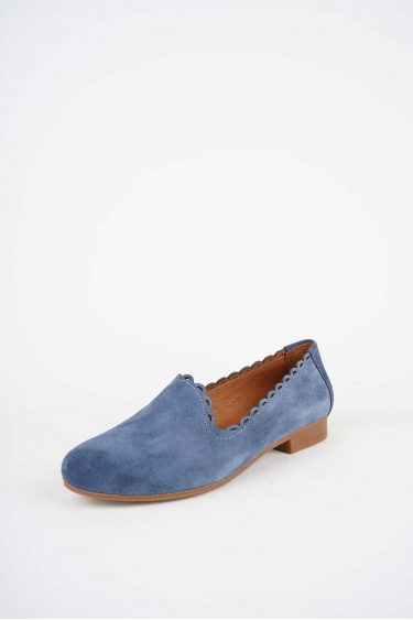 Hakiki Deri Mavi Süet Kadın Babet Ayakkabı 261214101