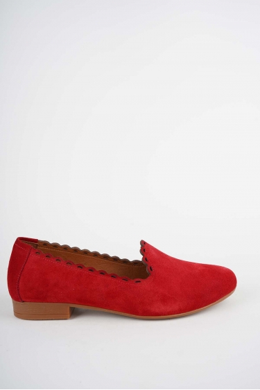 Hakiki Deri Kırmızı Süet Kadın Babet Ayakkabı 261214101