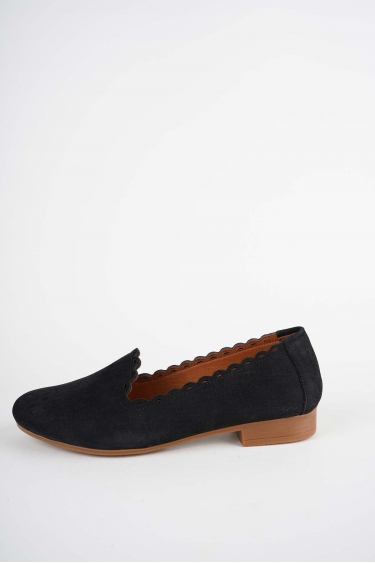 Hakiki Deri Siyah Nubuk Kadın Babet Ayakkabı 261214101