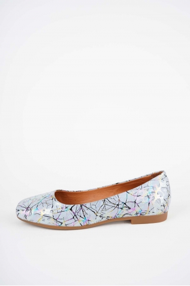 Hakiki Deri Mavi Baskılı Kadın Babet Ayakkabı 261214102