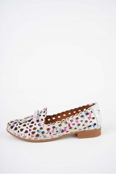 Hakiki Deri Beyaz Baskı Kadın Babet Ayakkabı 261214103