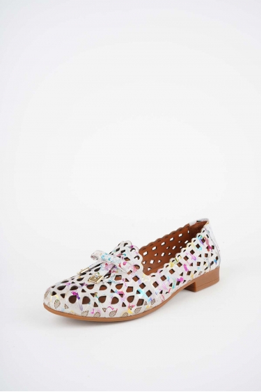 Hakiki Deri Beyaz Baskı Kadın Babet Ayakkabı 261214103