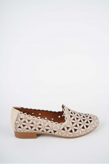 Hakiki Deri Bej Kadın Babet Ayakkabı 261214105