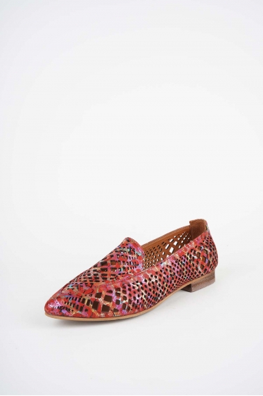 Hakiki Deri Kırmızı Baskılı Kadın Babet Ayakkabı 261214111