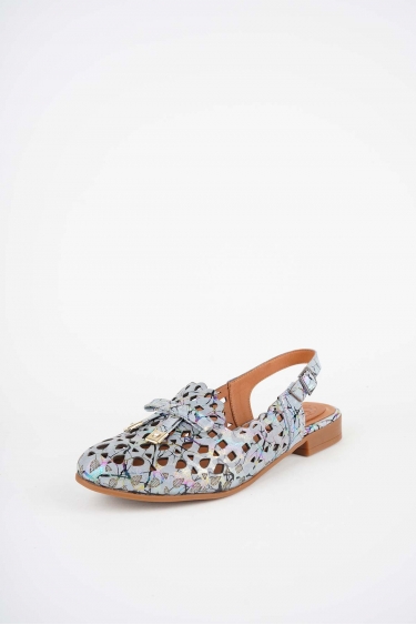 Hakiki Deri Mavi Baskılı Kadın Burun Kapalı Sandalet 261214504