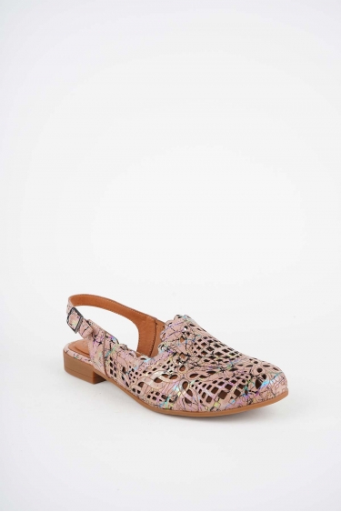 Hakiki Deri Pudra Baskılı Kadın Burun Kapalı Sandalet 261214505