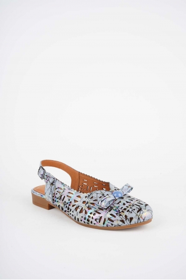 Hakiki Deri Mavi Baskılı Kadın Burun Kapalı Sandalet 261214509