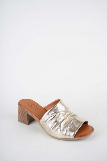 Hakiki Deri Koyu Altın Kadın Topuklu Terlik 261215612