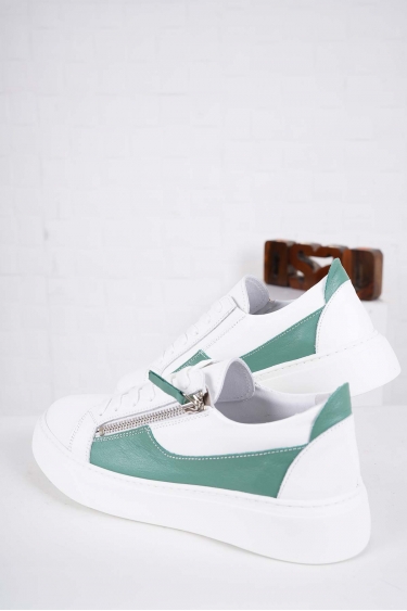 Hakiki Deri Beyaz-Yeşil Kadın Sneaker Ayakkabı 241218102