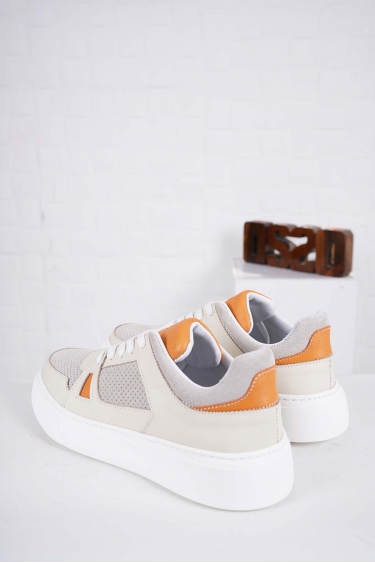 Hakiki Deri Bej-Bej Süet-Turuncu Kadın Sneaker Ayakkabı 241218103