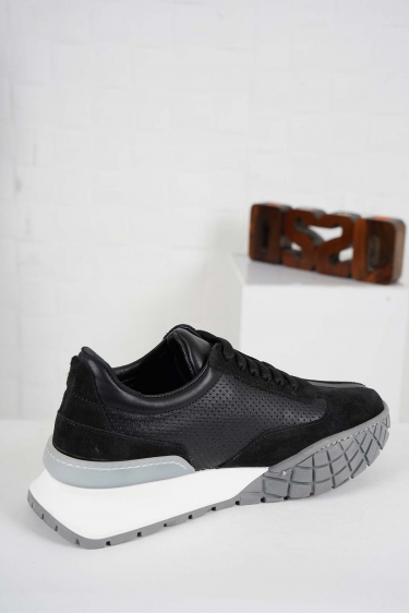 Hakiki Deri Siyah Süet-Siyah Kadın Sneaker Ayakkabı 241218110
