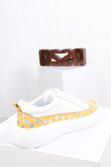 Hakiki Deri Sarı Beyaz Kadın Sneaker Ayakkabı 212220101