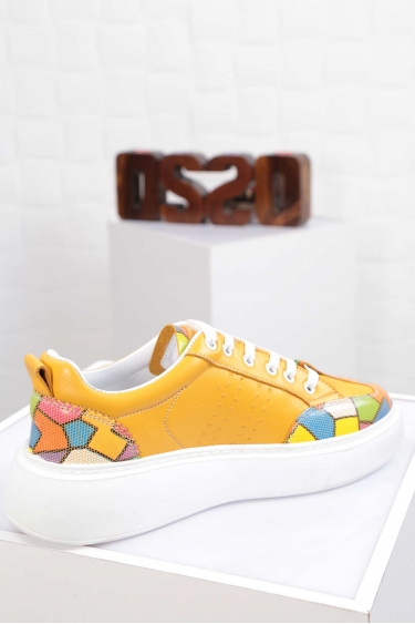 Hakiki Deri Sarı Multi Kadın Sneaker Ayakkabı 212220103
