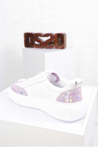 Hakiki Deri Beyaz Mor Kadın Sneaker Ayakkabı 212220103