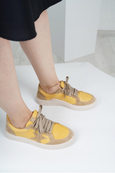 Hakiki Deri Hardal-Bej Süet Kadın Spor Ayakkabı 222220101