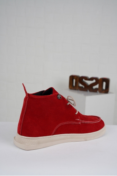 Hakiki Deri Kırmızı Süet Kadın Düz Bot 222220201