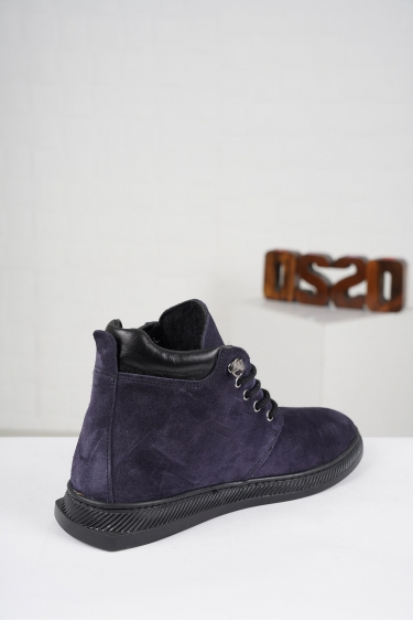 Hakiki Deri Lacivert Süet Kadın Düz Bot 222220202