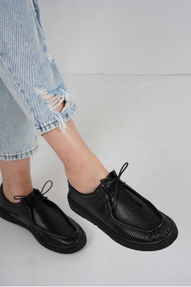 Hakiki Deri Siyah Kadın Casual Ayakkabı 231220107