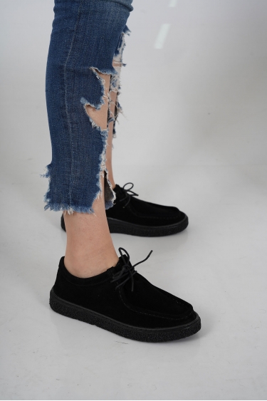 Hakiki Deri Siyah Süet Kadın Casual Ayakkabı 231220108