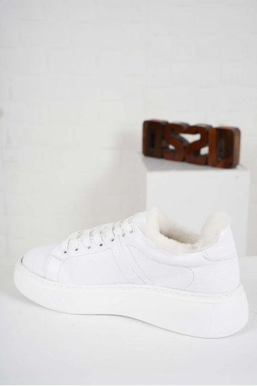 Hakiki Deri Kürklü Beyaz Floter Kadın Sneaker Ayakkabı 232220101