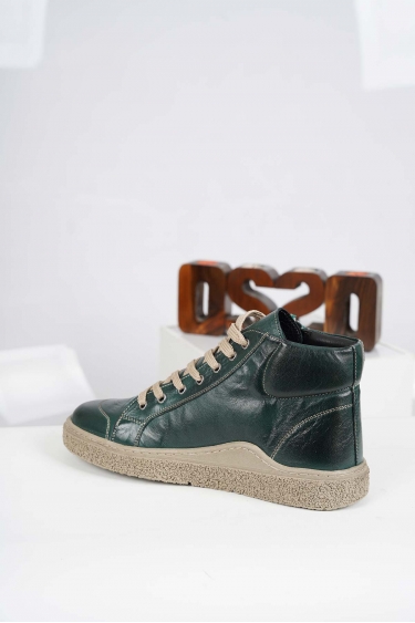 Hakiki Deri Koyu Yeşil Kadın Casual Bot 232220201