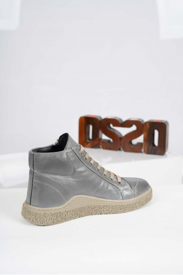 Hakiki Deri Gri Kadın Casual Bot 232220201