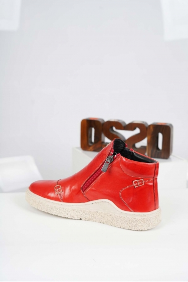 Hakiki Deri Kırmızı Kadın Casual Bot 232220202
