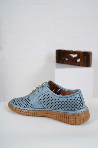 Hakiki Deri Kot Mavi Kadın Comfort Ayakkabı 241220107