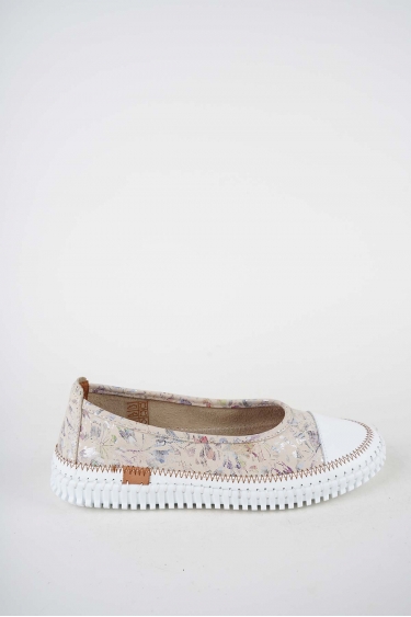 Hakiki Deri Beyaz-Bej Çiçek Kadın Comfort Ayakkabı 251220102