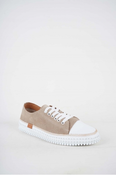 Hakiki Deri Beyaz-Bisküvi Süet Kadın Comfort Ayakkabı 251220103