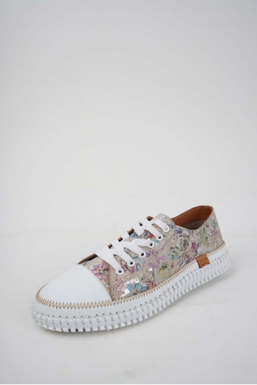 Hakiki Deri Beyaz-Bej Çiçek Kadın Comfort Ayakkabı 251220104