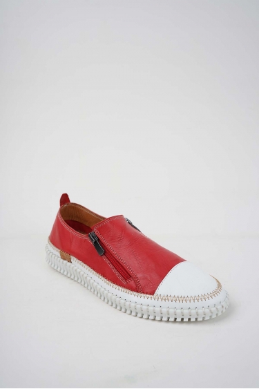 Hakiki Deri Beyaz-Kırmızı Yıkama Kadın Comfort Ayakkabı 251220107