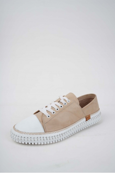 Hakiki Deri Beyaz-Bej Yıkama Kadın Comfort Ayakkabı 251220109