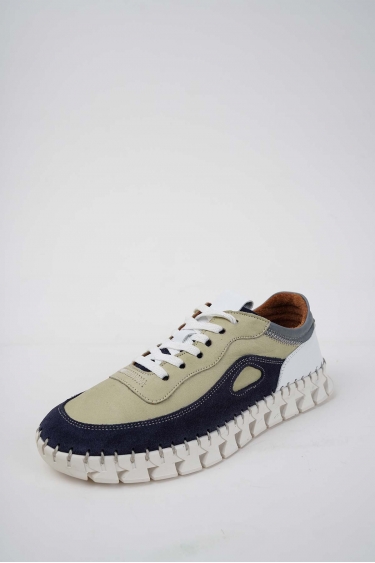 Hakiki Deri Laci Süet-Avokado-Beyaz-Gri Kadın Comfort Ayakkabı 251220114