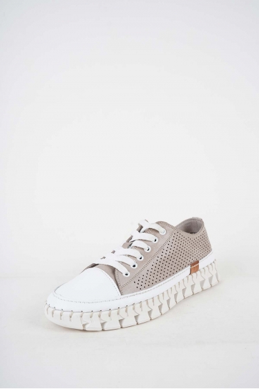 Hakiki Deri Beyaz-Hardal Kadın Comfort Ayakkabı 251220120