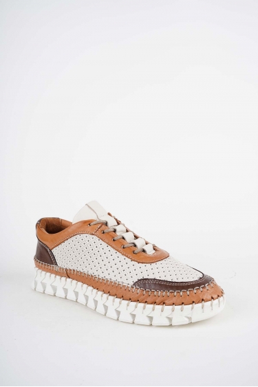 Hakiki Deri Taba-Kahve-Bej Kadın Comfort Ayakkabı 251220121