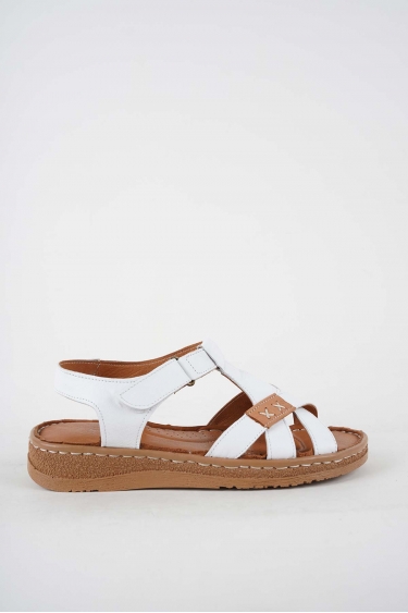 Hakiki Deri Beyaz-Taba Kadın Comfort Sandalet 251220503